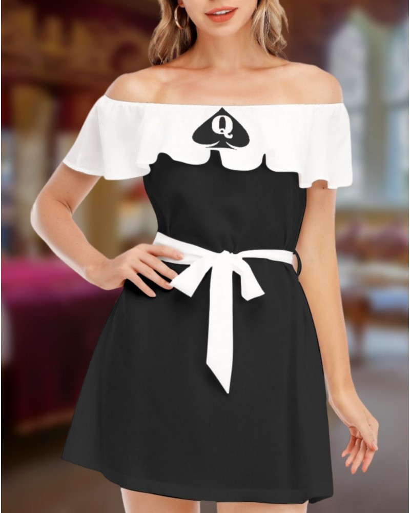 QUEEN OF SPADES Maid Off - shoulder Dress With Ruffle, slut