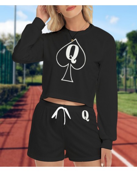 Queen of spades Short Sweatshirt And Pants Suit, large size,