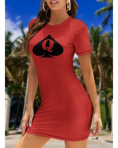 QUEEN OF SPADES Crew Neck Short Sleeve Dress, Slut clothing,