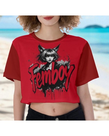 Femboy Crop Top Shirt Anime Graphic Tee  Cute Kawaii LGBT