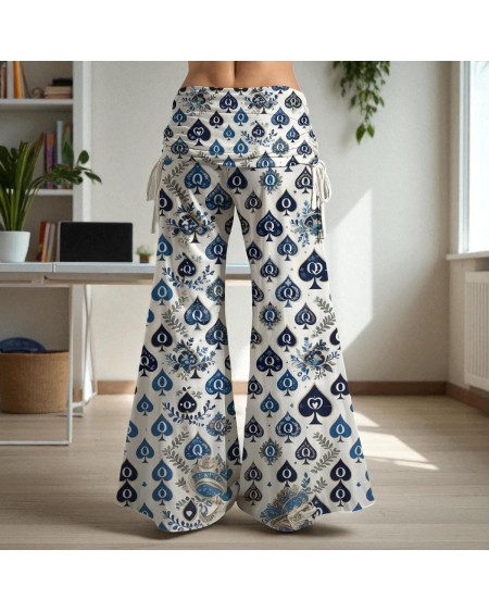 High Waist Wide Leg Pants Queen Of Spades Print  Sexy
