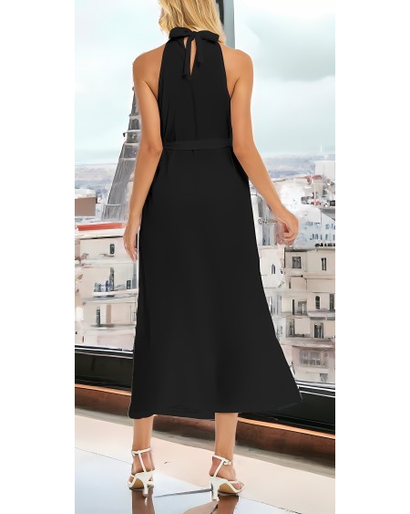 QUEEN OF SPADES Wrap Hem Belted Halter Dress, Cuckolding,