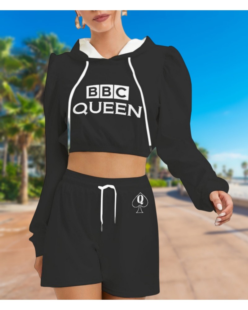 BBC QUEEN Mirco Fleece Hoodie And Shorts Set, Queen off