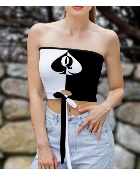 QUEEN OF SPADE Summer Sexy Blouse With Strapless Top, Top
