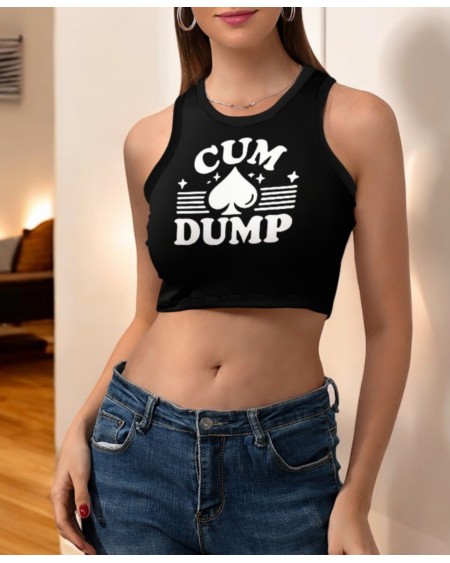 Cum Dump Cropped Slim Racer Tank Top, 3 Colors - Queen Of