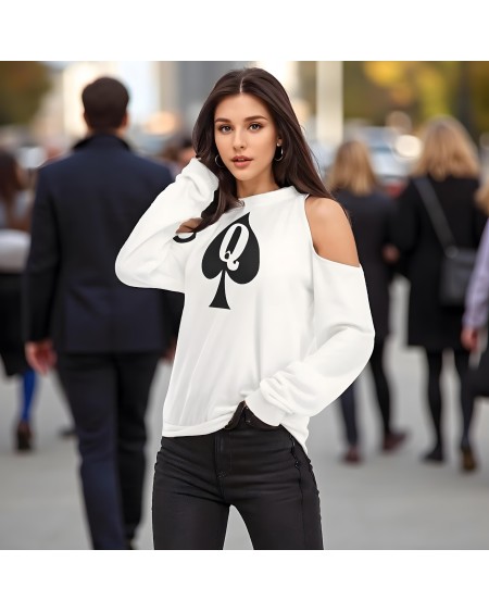 Queen Of Spades Cold Shoulder Sweatshirt, Hotwife Fetish