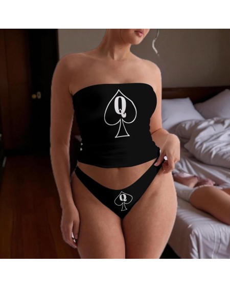 QOS Lingerie set  tube top and panties with spade Q print,