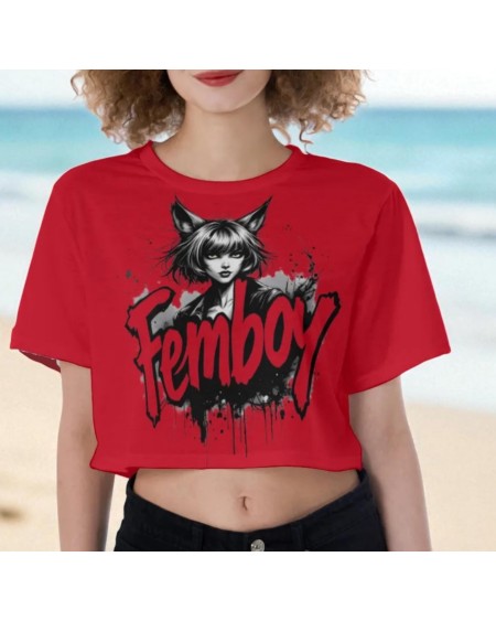 Femboy Crop Top Shirt Anime Graphic Tee  Cute Kawaii LGBT