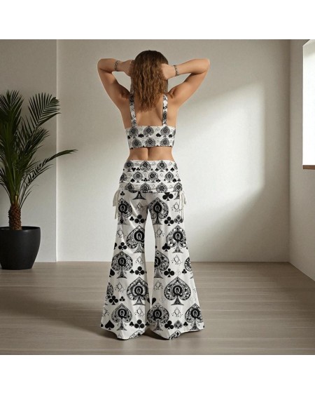High Waist Wide Leg Pants Queen Of Spades Print  Sexy