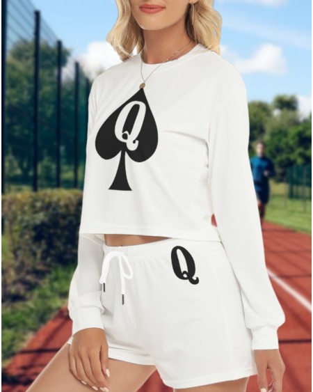 Queen of spades Short Sweatshirt And Pants Suit, large size,