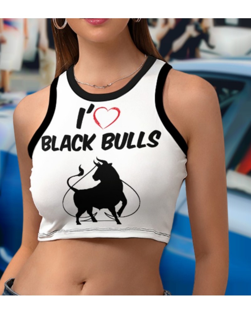 I love BLACK BULLS Women's Cropped Slim Racer Tank Top, top