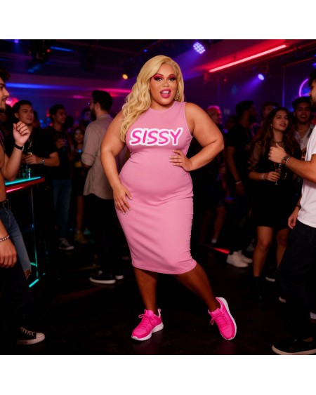 SISSY Pink Bodycon Dress Fetish – Sleeveless Midi Dress for Sissy Submissive Lifestyle