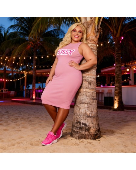 SISSY Pink Bodycon Dress Fetish – Sleeveless Midi Dress for Sissy Submissive Lifestyle