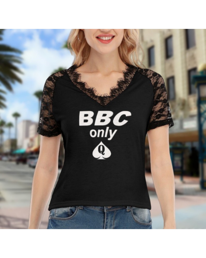 QUEEN OF SPADES V - Neck T - shirt With Lace, queen off