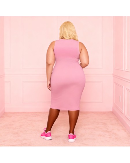 SISSY Pink Bodycon Dress Fetish – Sleeveless Midi Dress for Sissy Submissive Lifestyle