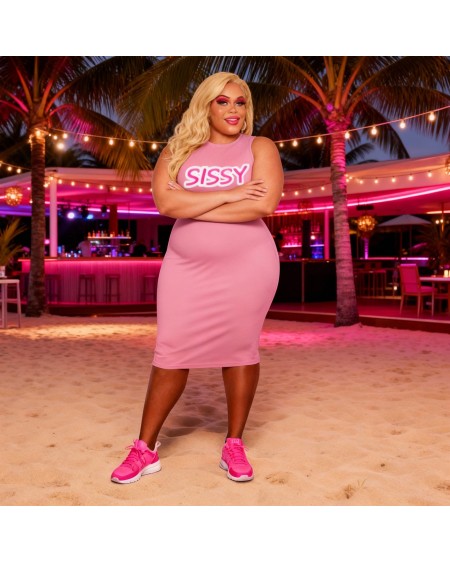 SISSY Pink Bodycon Dress Fetish – Sleeveless Midi Dress for Sissy Submissive Lifestyle