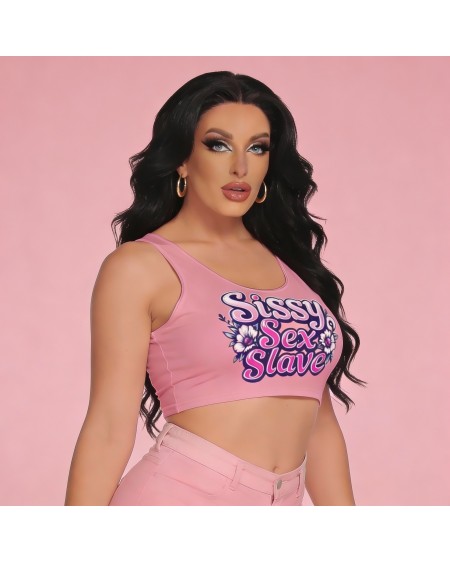 Sissy Sex Slave Crop Top Fetish – Pink Feminization Tank Top for Sissy, Femboy & BDSM Submission Wear