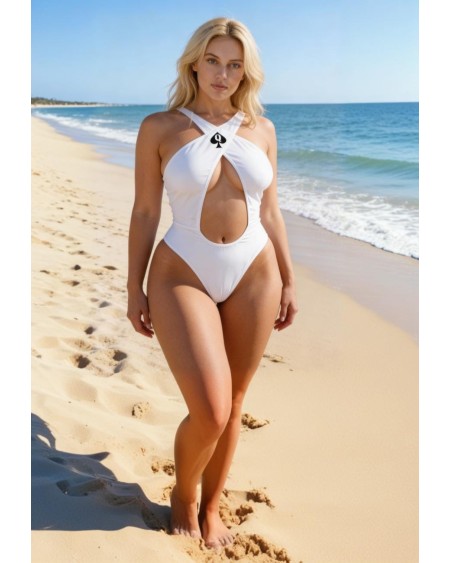 Queen of Spades One Piece Swimsuit Cross Strap Monokini Fetish Hotwife Custom Logo Text Printed Beachwear