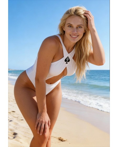 Queen of Spades One Piece Swimsuit Cross Strap Monokini Fetish Hotwife Custom Logo Text Printed Beachwear