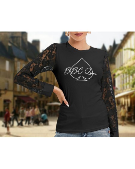 QUEEN OF SPADES T - Shirt And Sleeve With Black Lace,