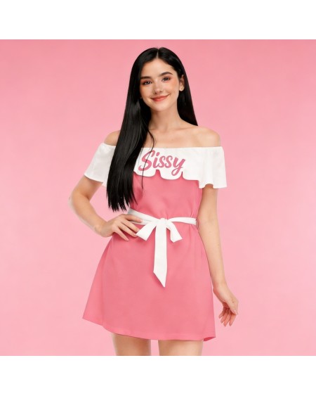 Pink Sissy Maid Dress Off Shoulder Chiffon Outfit