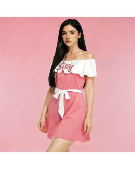 Pink Sissy Maid Dress Off Shoulder Chiffon Outfit