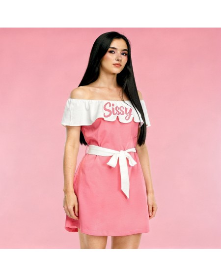 Pink Sissy Maid Dress Off Shoulder Chiffon Outfit