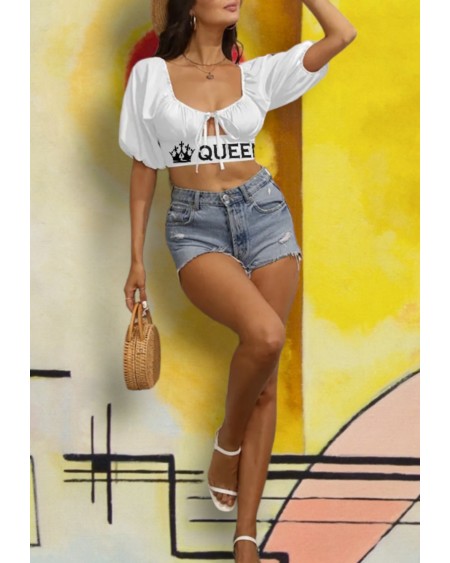 QUEEN OF SPADES Cropped Top With Puff Sleeve, Top queen off