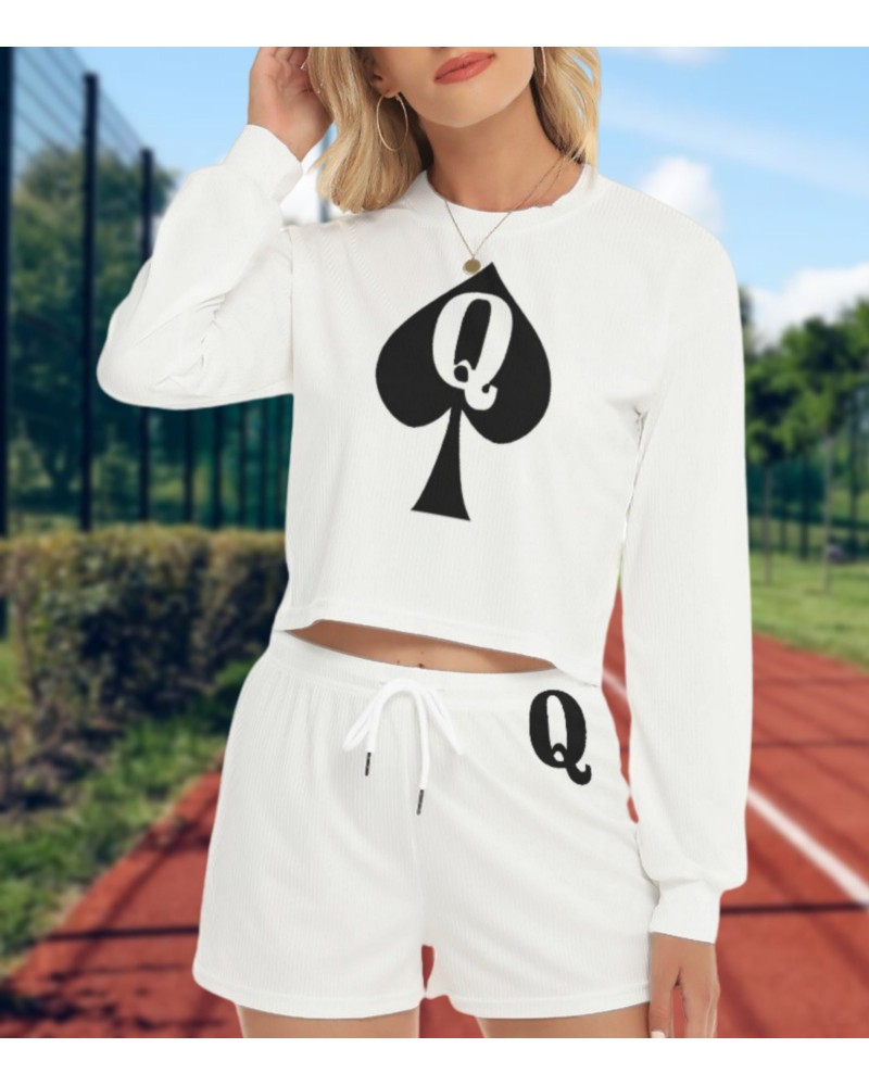 Queen of spades Short Sweatshirt And Pants Suit, large size,
