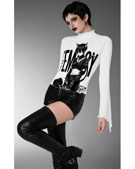 Femboy Catboy Sheer Mesh Crop Top Gothic Manga S-5XL