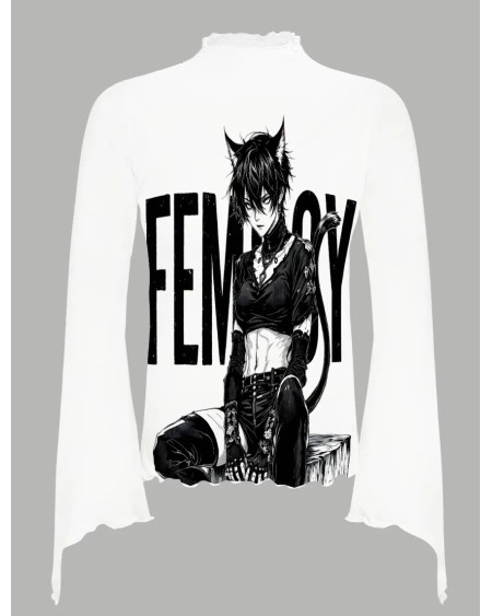 Femboy Catboy Sheer Mesh Crop Top Gothic Manga S-5XL
