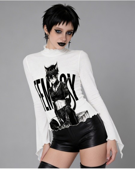 Femboy Catboy Sheer Mesh Crop Top Gothic Manga S-5XL