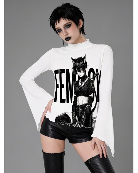 Femboy Catboy Sheer Mesh Crop Top Gothic Manga S-5XL