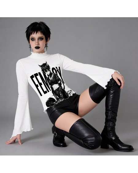 Femboy Catboy Sheer Mesh Crop Top Gothic Manga S-5XL