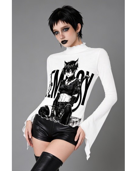 Femboy Catboy Sheer Mesh Crop Top Gothic Manga S-5XL