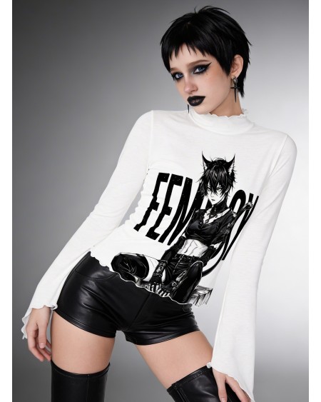 Femboy Catboy Sheer Mesh Crop Top Gothic Manga S-5XL
