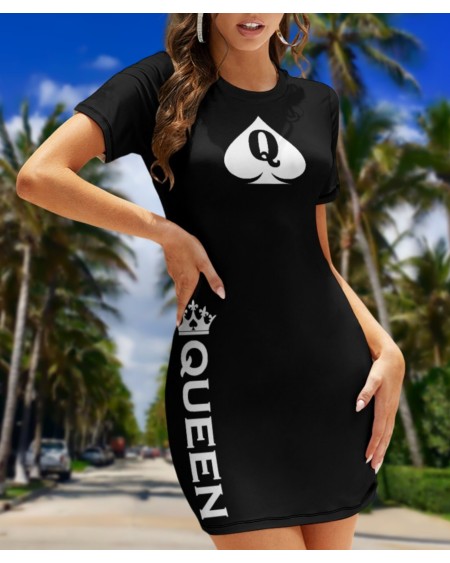 QUEEN OF SPADES Crew Neck Short Sleeve Dress, Slut clothing,