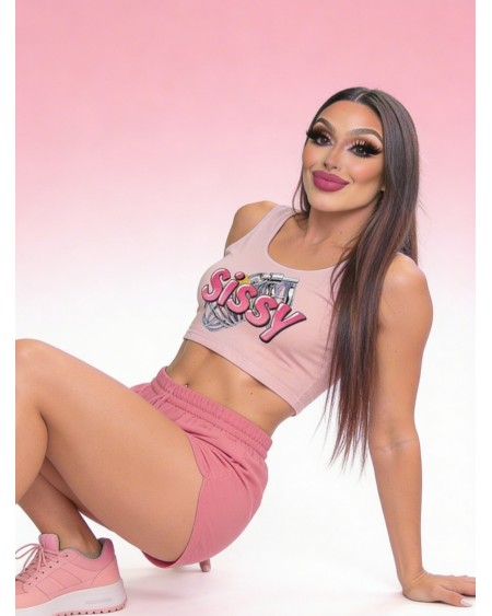 Sissy Crop Top Pink Chastity Cage XS-5XL Femboy Fetish
