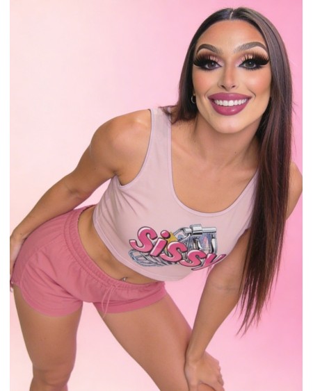 Sissy Crop Top Pink Chastity Cage XS-5XL Femboy Fetish