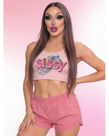 Sissy Crop Top Pink Chastity Cage XS-5XL Femboy Fetish
