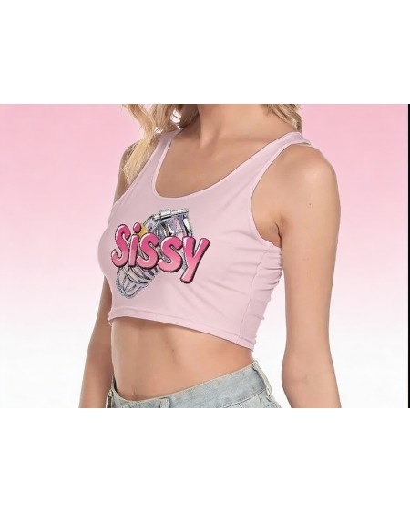 Sissy Crop Top Pink Chastity Cage XS-5XL Femboy Fetish