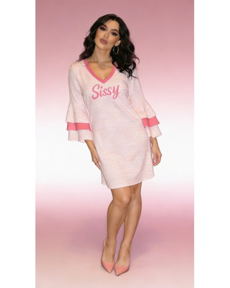 Sissy Pink Dress XS-6XL V Neck Ruffle Sleeve Fetish Outfit