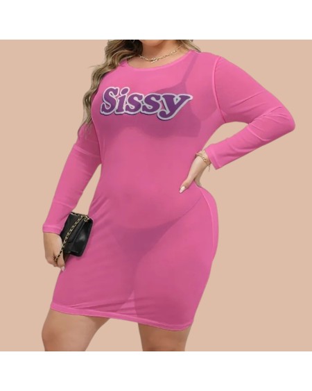 Pink Sheer Sissy Dress Transparent Mesh Fetish L-4XL