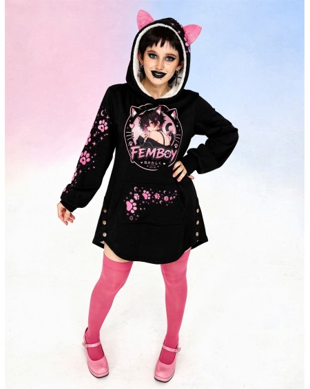 Femboy Cat Hoodie Kawaii Pink Black Cat Ears Hoodie