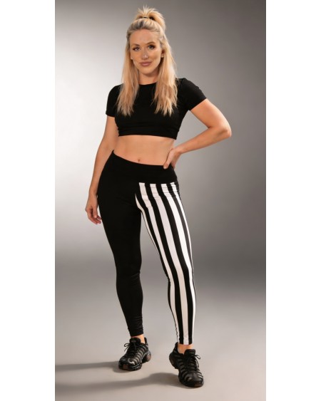 Queen of Spades Leggings Black White Striped QOS
