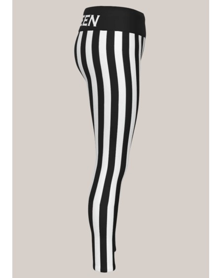 Queen of Spades Leggings Black White Striped QOS