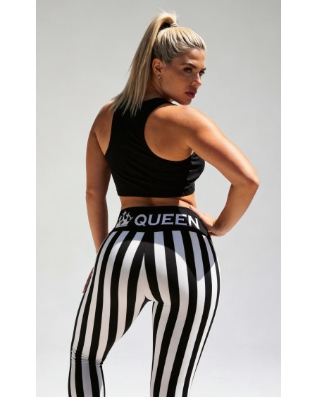 QOS Black White Striped Leggings Queen of Spades