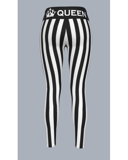 QOS Black White Striped Leggings Queen of Spades