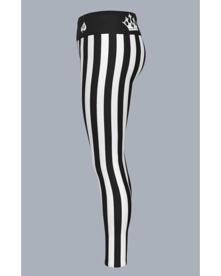 QOS Black White Striped Leggings Queen of Spades
