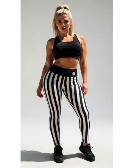 QOS Black White Striped Leggings Queen of Spades